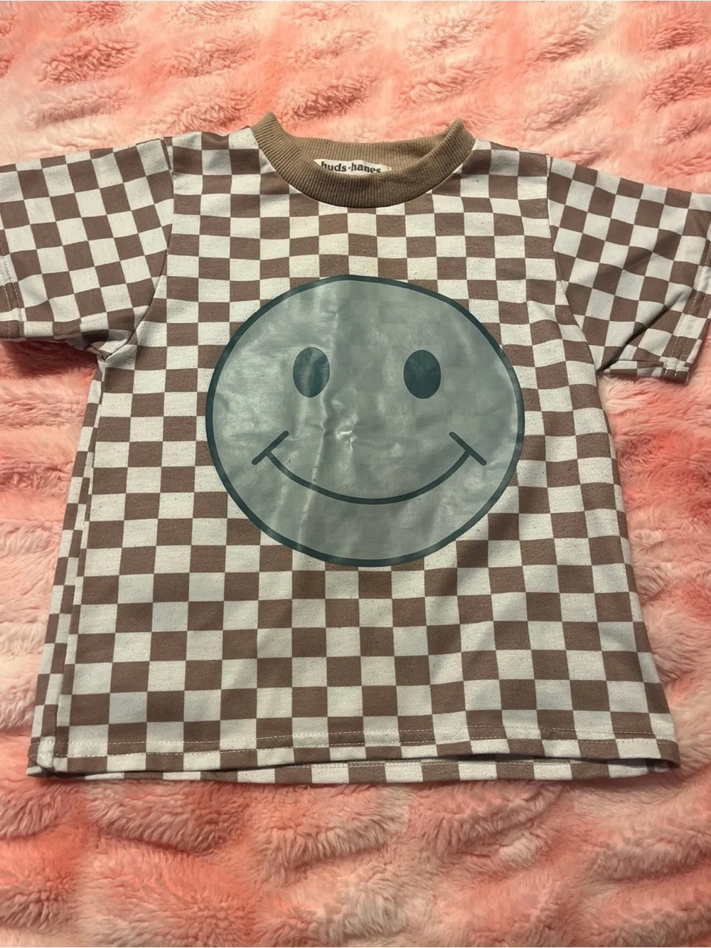 Kids Checkerboard Smile Pajama Set - Brown & White